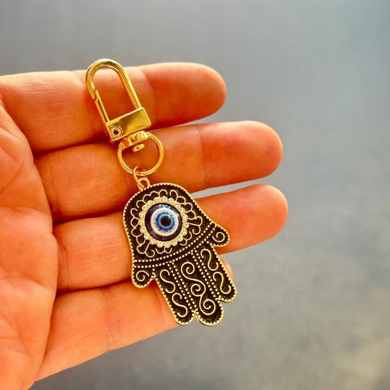 災いから身を守り幸運を引き寄せる ハムサ・ファティマ キーフック Black