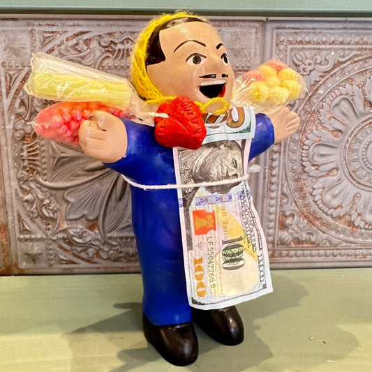 【ブルー】『ペルー産!』エケコ(エケッコー)人形 Lサイズ(約18センチ)