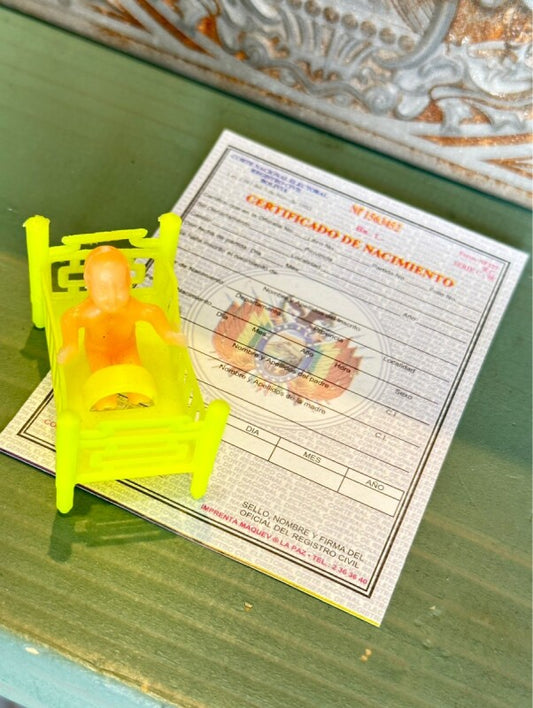 かなりお得!お願い赤ちゃんセットY 赤ちゃんベビーベッド&出産証明書【エケコ人形用・小物のみの価格】