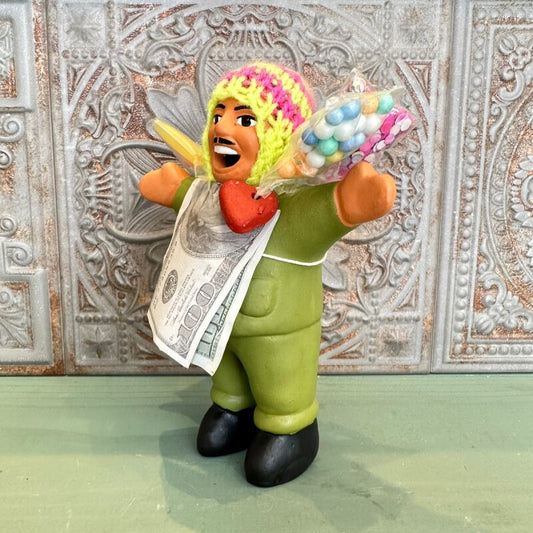 【グリーン】『ペルー産!』エケコ(エケッコー)人形 中Mサイズ(約15センチ)