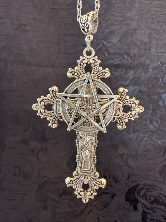 永遠に全ての魔・厄を跳ね返す!五芒星&十字架 魔術ペンダント