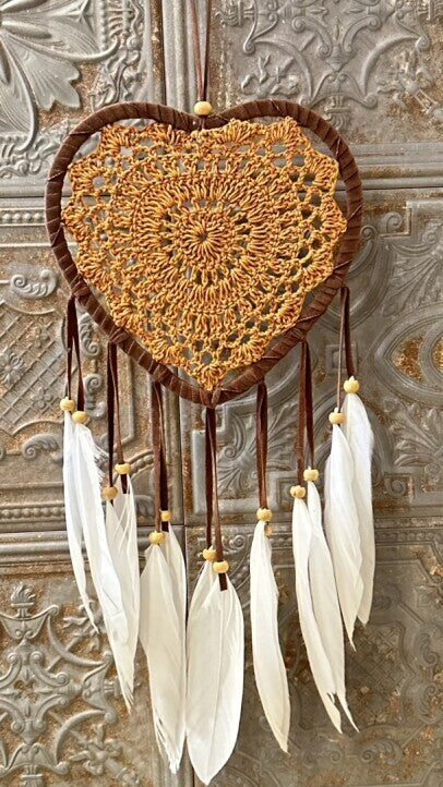愛を掴む💛直径17.5センチ!悪いものを消滅させ夢を掴む🕸ドリームキャッチャーラージハート ブラウン