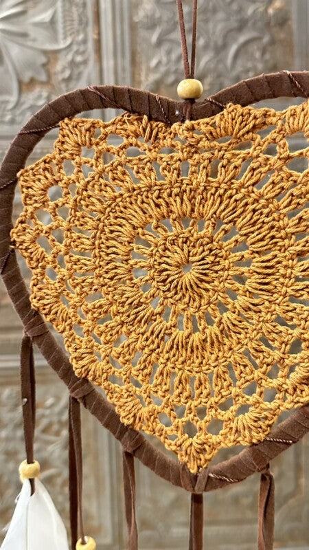 愛を掴む💛直径17.5センチ!悪いものを消滅させ夢を掴む🕸ドリームキャッチャーラージハート ブラウン