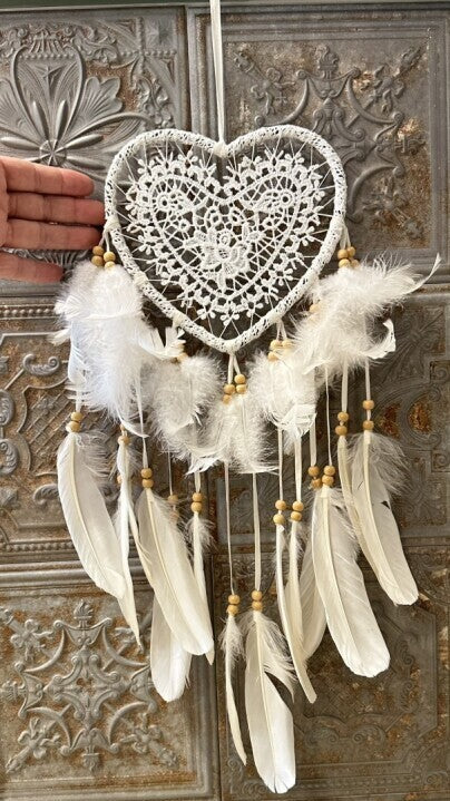 愛を掴む💛直径17センチ!悪いものを消滅させ夢を掴む🕸ドリームキャッチャーラージ レースハート ホワイト