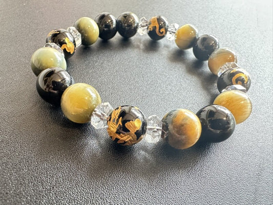 成功の約束石!全てを見通し、ありとあらゆる運気を上げる!霊獣四神彫りオニキス&パンサータイガーアイ& 最強の厄除け石 モリオン