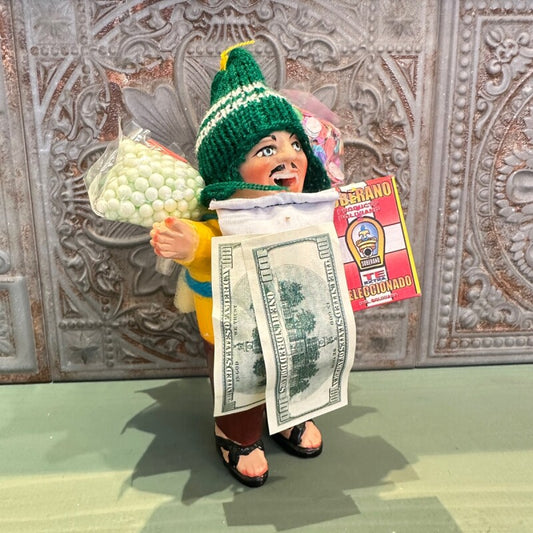 『ボリビア産!』ボリビアンフェイス♪ 荷物たっぷりエケコ(エケッコ)人形 Mサイズ(約15センチ)サンダル