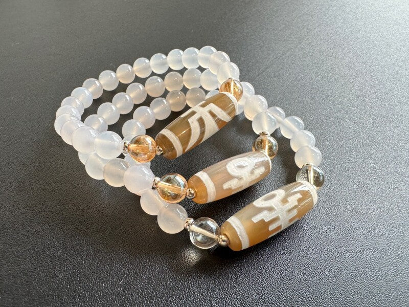 人から認められる!大人天珠&ホワイト瑪瑙&ゴールデンオーラ ブレスレット