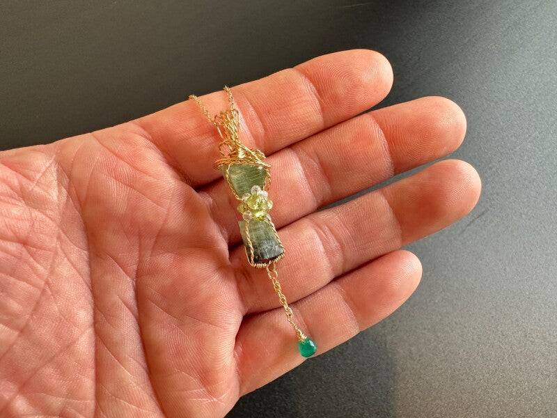 霊性を研ぎ澄ませメッセージを受け取る事が出来るブルー&グリーン トルマリン&水晶 〜世界に一つだけのスピリチュアルジュエリー〜