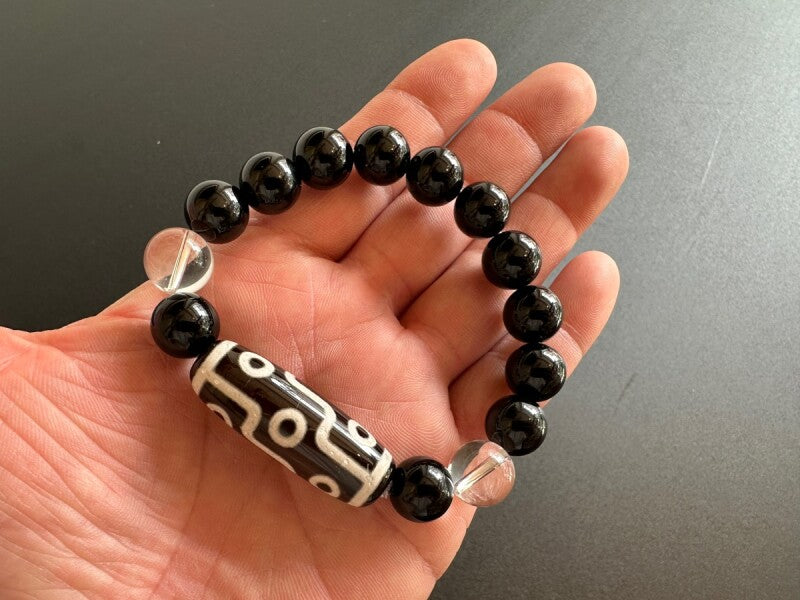 最高位!人生を大成功に導く!九眼天珠ブレスレット大玉!オニキス&水晶