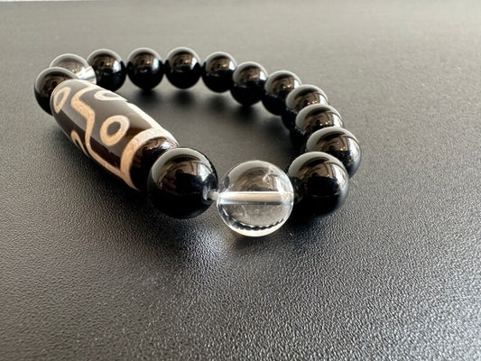 最高位!人生を大成功に導く!九眼天珠ブレスレット大玉!オニキス&水晶