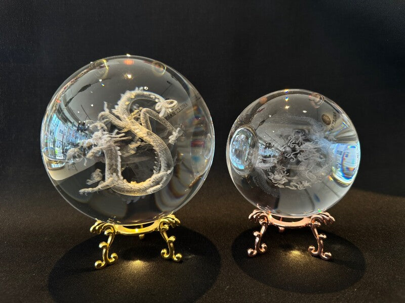 強大!溢れ出す開運オーラ♪開運力と浄化力!五爪皇帝龍神彫り水晶球 大