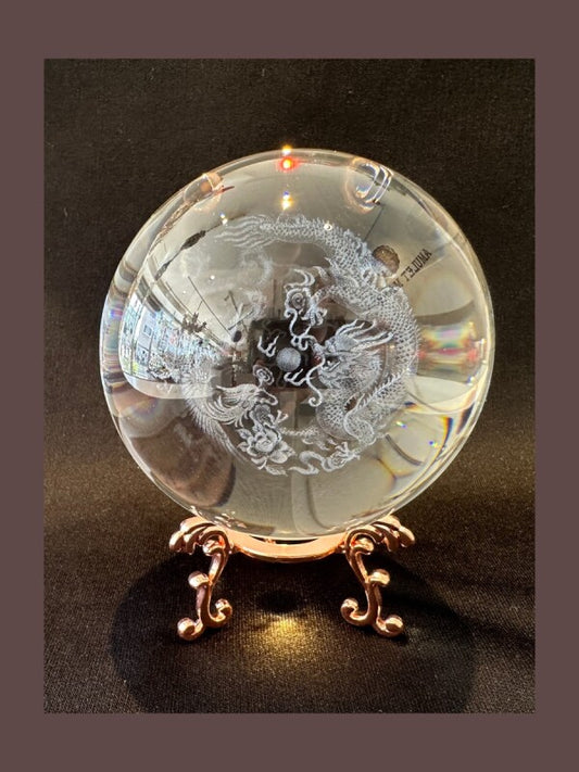 願いを叶えたいなら!最強のパワーをもたらす!龍と鳳凰彫り★水晶球