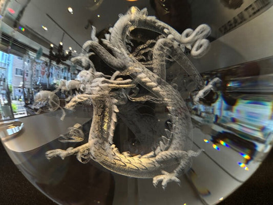 強大!溢れ出す開運オーラ♪開運力と浄化力!五爪皇帝龍神彫り水晶球 大