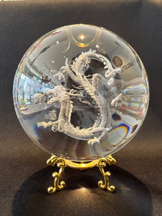 強大!溢れ出す開運オーラ♪開運力と浄化力!五爪皇帝龍神彫り水晶球 大