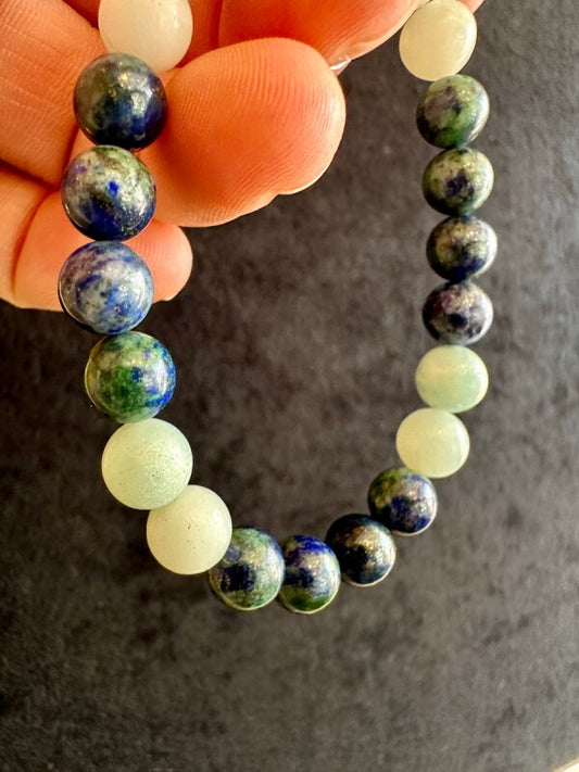 過去と決別!ネガティブな感情を浄化し、新しい自分になれる!アズマラカイト&翡翠 ブレスレット 8mm