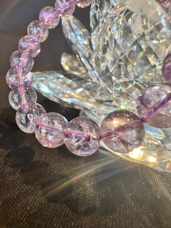 希少!願いを叶える虹の石 逆境を希望に変え幸福へと導く アメジストアイリスクオーツ ブレスレット9mm