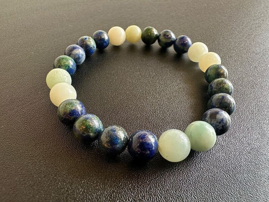 過去と決別!ネガティブな感情を浄化し、新しい自分になれる!アズマラカイト&翡翠 ブレスレット 8mm