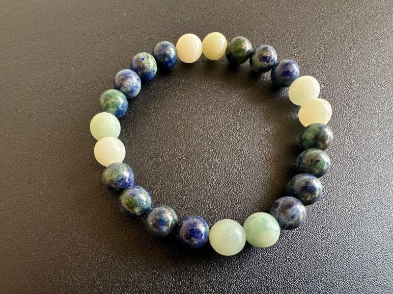 過去と決別!ネガティブな感情を浄化し、新しい自分になれる!アズマラカイト&翡翠 ブレスレット 8mm
