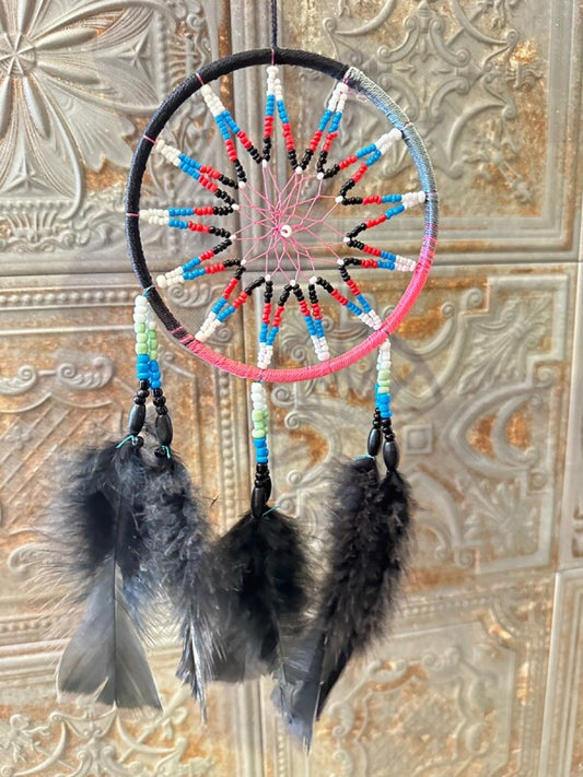 悪いものを消滅させ夢を掴む!ドリームキャッチャー大 カラフルブラック