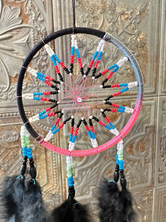 悪いものを消滅させ夢を掴む!ドリームキャッチャー大 カラフルブラック