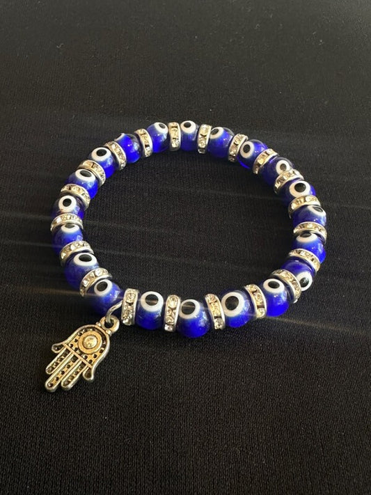 魔除けのお守り★ナザールボンジュウ&ハムサ ロンデルブレスレット 8mm