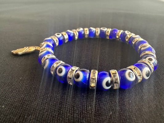 魔除けのお守り★ナザールボンジュウ&ハムサ ロンデルブレスレット 8mm