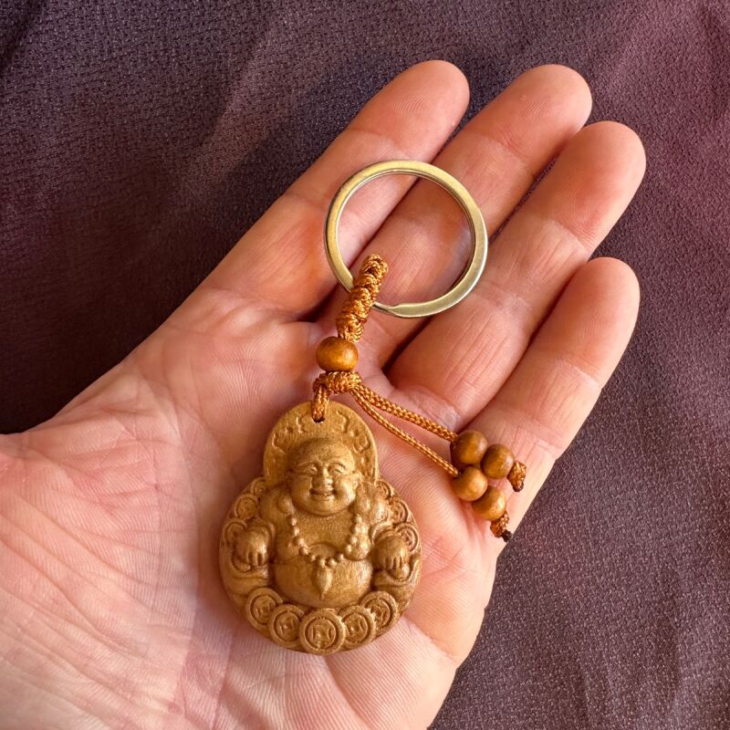 お腹を触るとお金がやってくる!布袋尊(ほていそん)木製キーホルダー 富や財産を与える福の神
