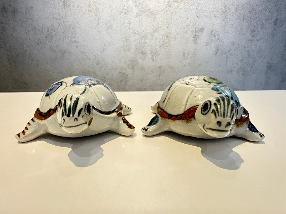 幸運を連れてくる♪パロマール置物 亀(大)青い鳥 メキシコ・トナラ地方の伝統工芸品