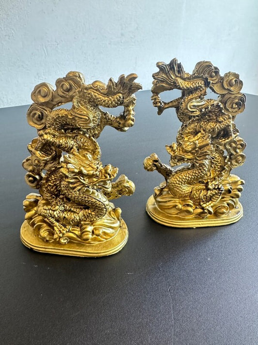 強運を掴む!二匹の龍が絡み合いスパイラル!最強のエネルギーを生み出す【双龍】置物SET