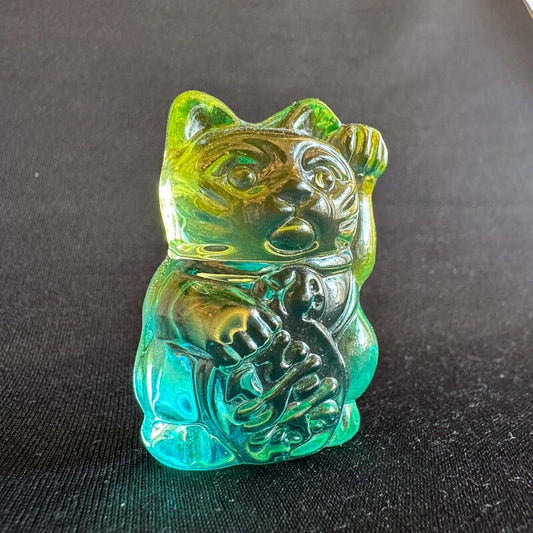 商売繫盛と良縁を招く!人招き♪オーロラ招き猫Green