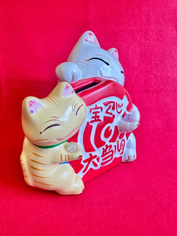 大当たり!!お金招き猫 宝くじ入れ 天然石付き💍