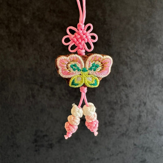 幸運を運ぶ♪絹の蝶ストラップ 桃色