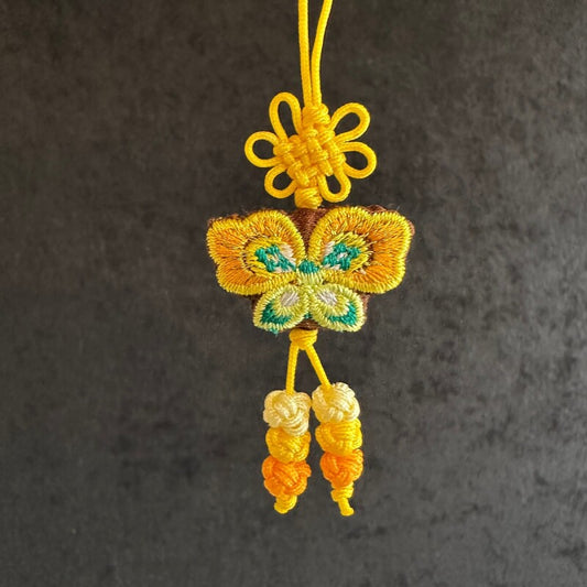 幸運を運ぶ♪絹の蝶ストラップ 黄