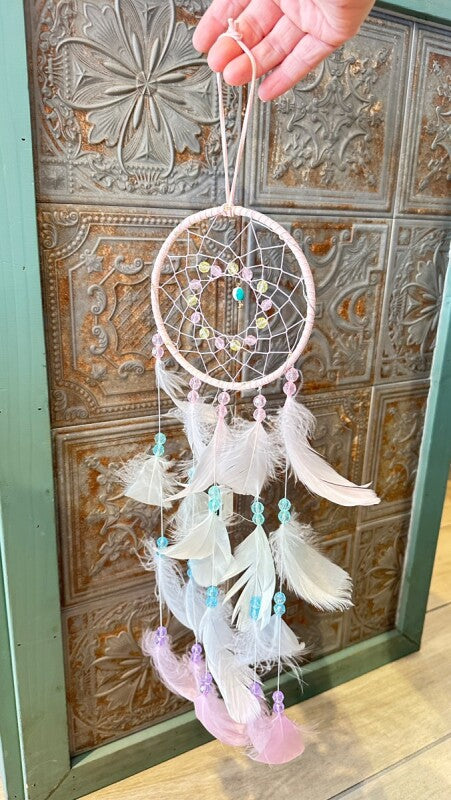 光る♪ライト付き 悪いものを消滅させ夢を掴む!ドリームキャッチャーL ピンク