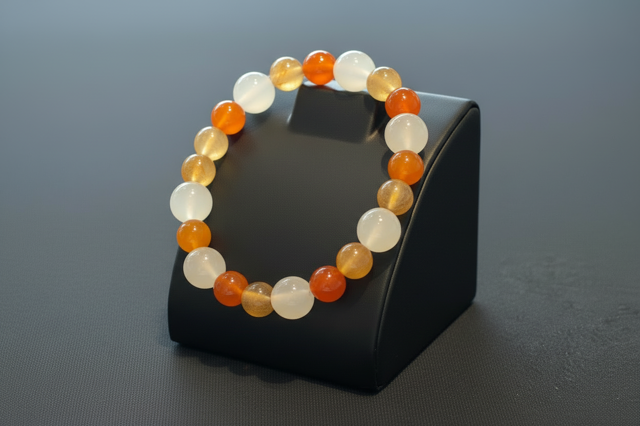 プラスのエネルギーを与え、人間関係を円滑にする。ホワイト&オレンジカルセドニー ブレスレット