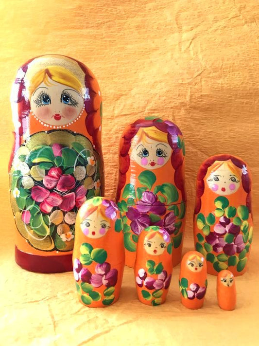 大きな!願いを吹き込む♪繁栄のマトリョーシカ 7体 花オレンジ