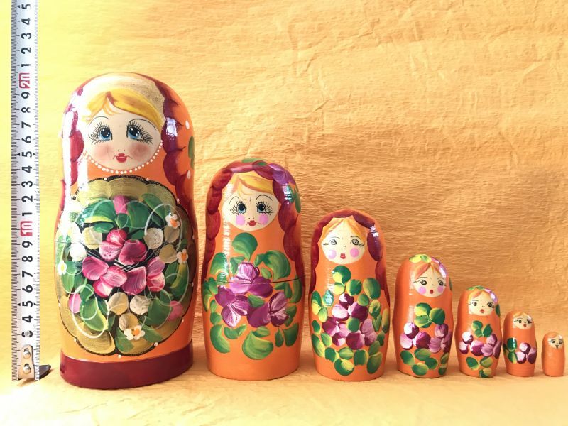 大きな!願いを吹き込む♪繁栄のマトリョーシカ 7体 花オレンジ
