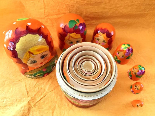 大きな!願いを吹き込む♪繁栄のマトリョーシカ 7体 花オレンジ