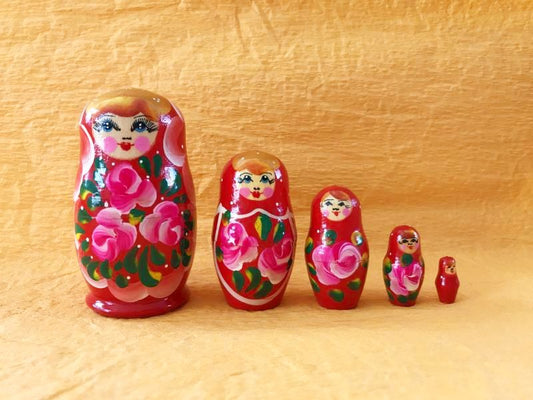 願いを吹き込む♪繁栄のマトリョーシカ 5体 小 赤