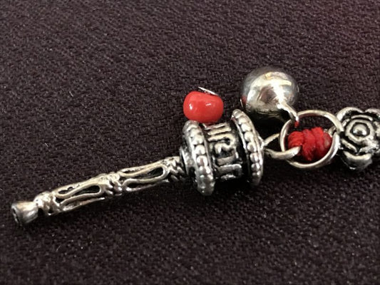 回る!様々な幸福を呼び寄せる・チベット密教の法具・ マニ車 ストラップ