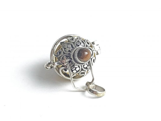 ガムランボール鳥かごタイプ☆タイガーアイ 6月の誕生石(金運のお守り)