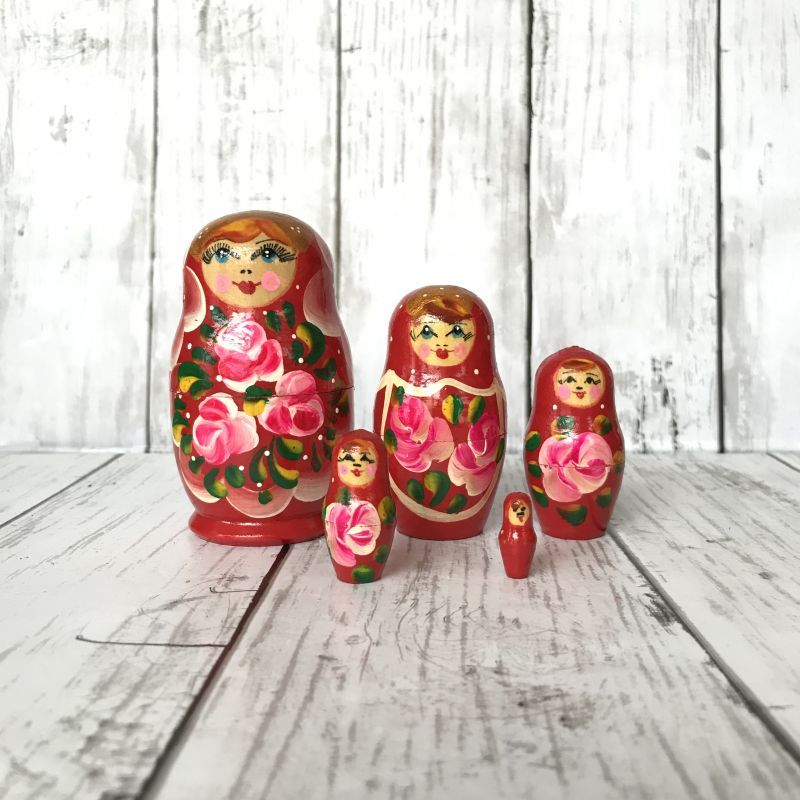 願いを吹き込む♪繁栄のマトリョーシカ 5体 小 赤