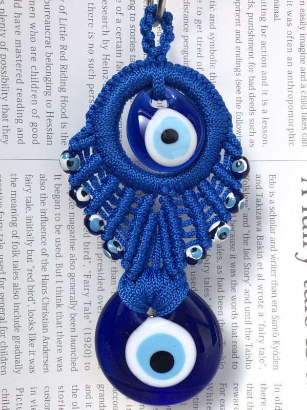 魔除けのお守り★ナザールボンジュウ★マクラメW オーナメント Blue