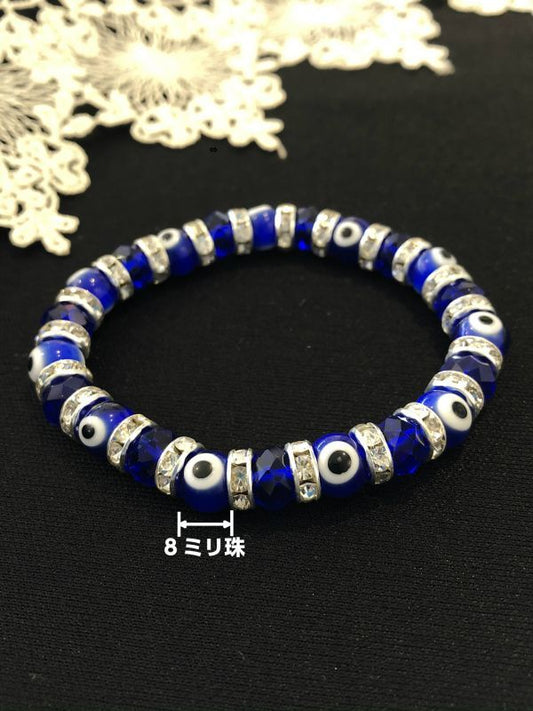 厄除け☆ナザールボンジュウ★ロンデルブレスレット ブルー8mm