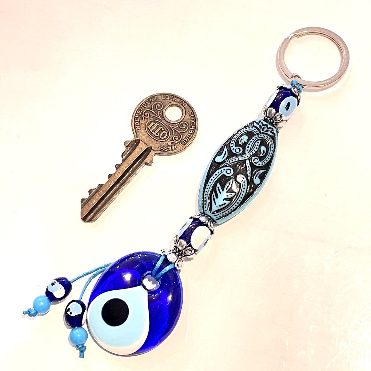 魔除けのお守り★ナザールボンジュウキーホルダー🧿オリエンタルターコイズA