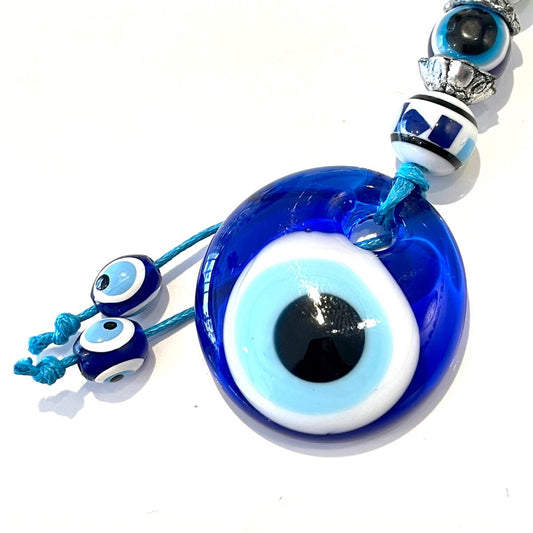 魔除けのお守り★ナザールボンジュウキーホルダーショートタイプ🧿ホワイトビーズ