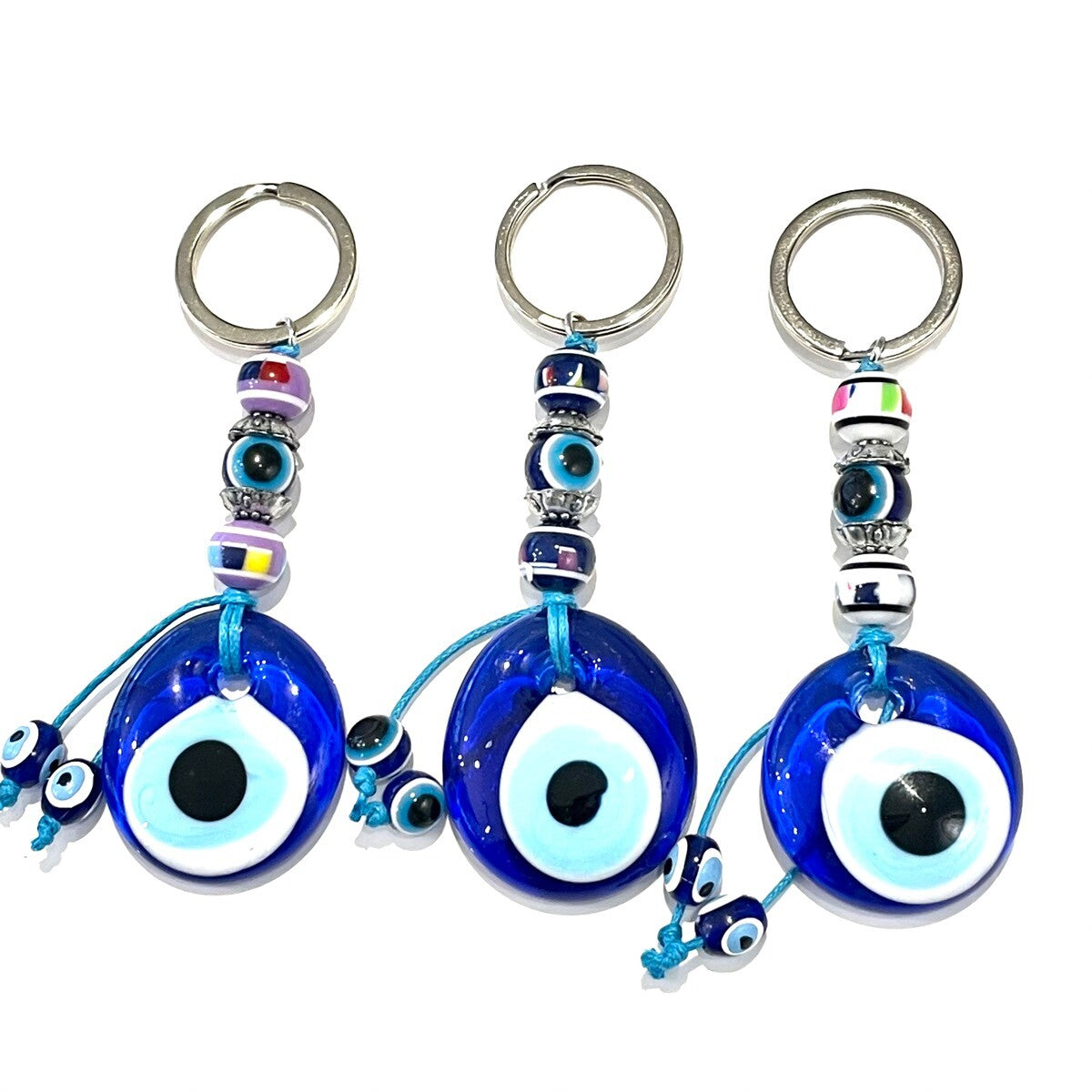 魔除けのお守り★ナザールボンジュウキーホルダーショートタイプ🧿ホワイトビーズ