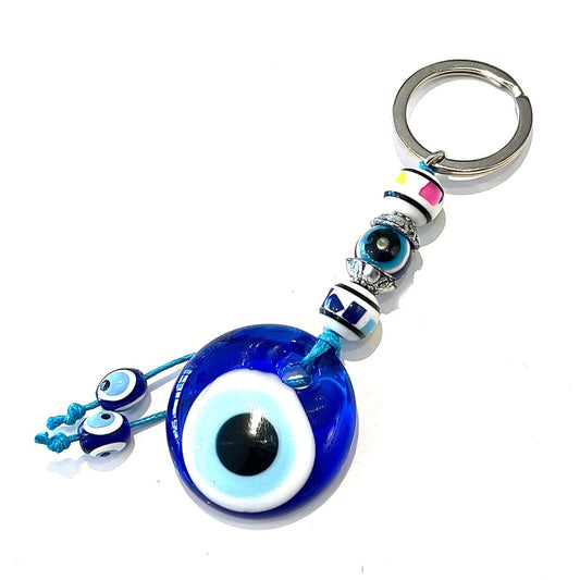 魔除けのお守り★ナザールボンジュウキーホルダーショートタイプ🧿ホワイトビーズ