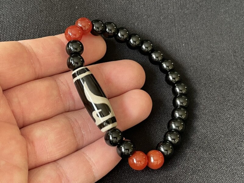 金運・財運を吊り上げる!金銭鈎天珠ブレスレット オニキス&瑪瑙