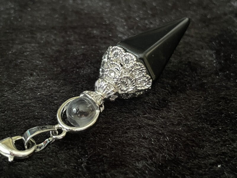 悩み事の答えを導き出す!7チャクラ!水晶球付きペンデュラム ブラックオニキス